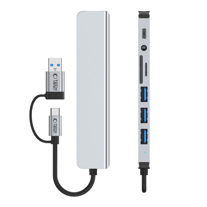 Tech-Protect HB06 HUB Adapter 8in1 TYPE-C + USB2.0 + USB3.0 + SD/TF + AV3.5 - grå