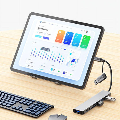 Tech-Protect HB06 HUB Adapter 8in1 TYPE-C + USB2.0 + USB3.0 + SD/TF + AV3.5 - grå