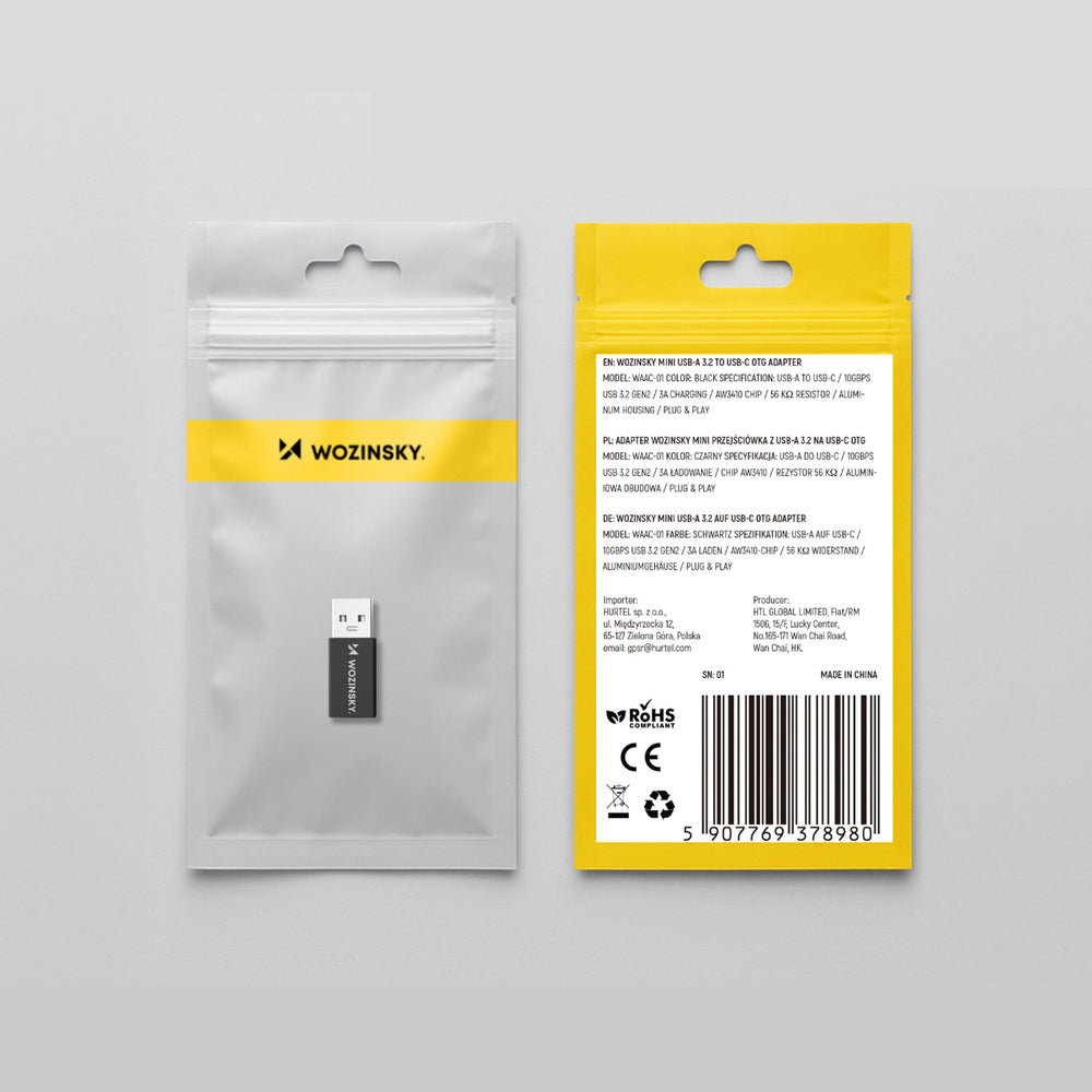Wozinsky WAAC-01 USB-A - USB-C OTG-adapter - Svart
