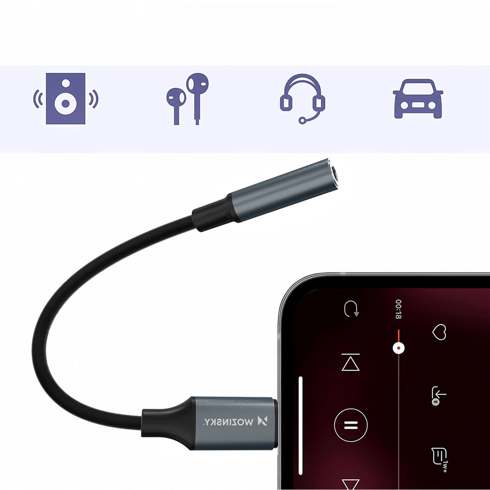 Wozinsky WALJ-01 Lightning adapter - 3,5 mm mini jack - svart