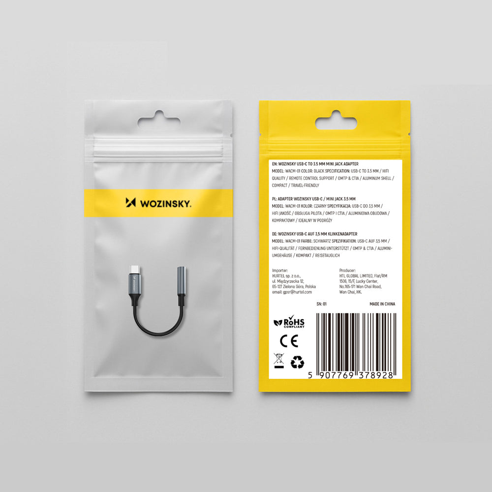 Wozinsky WACM-01 USB-C Adapter - 3,5 mm Mini Jack - Svart