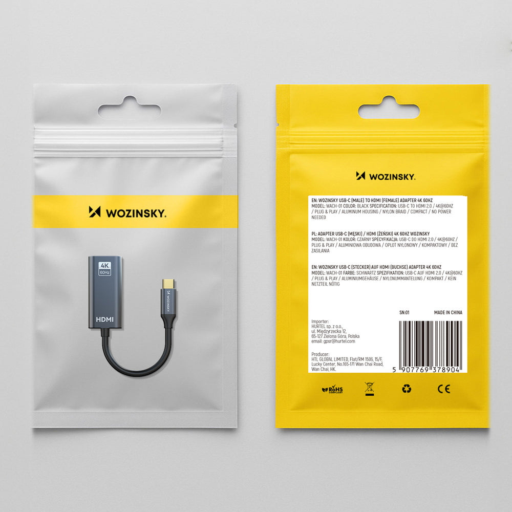 Wozinsky WACH-01 USB-C - HDMI 4K 60Hz Adapter - Svart