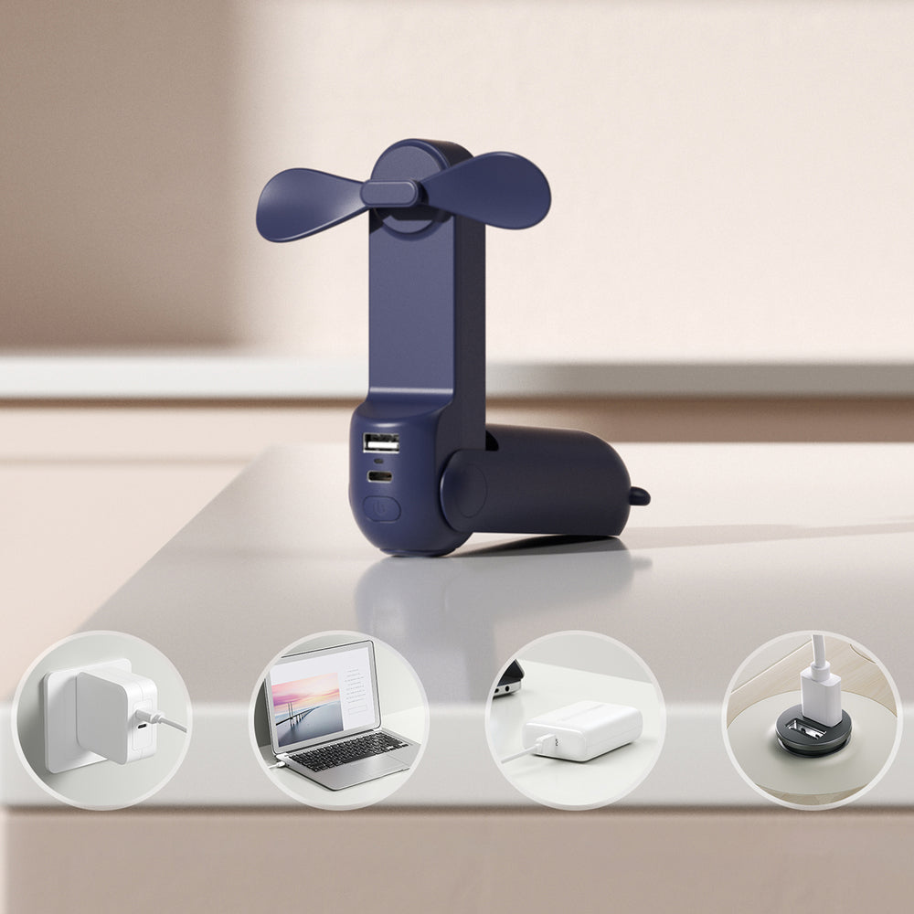 Jisulife Handheld Fan Life8 Mini Portable USB Fan med Power Bank-funktion 2000mAh och ficklampa - Blå