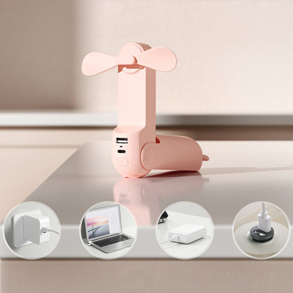 Jisulife Handheld Fan Life8 Portable USB Fan med Power Bank-funktion 2000mAh och ficklampa - Pink