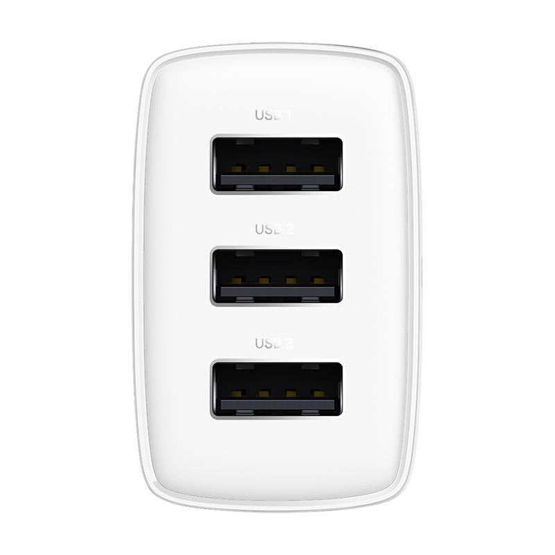 Baseus kompakt snabbladdare, 3x USB, 17W (vit