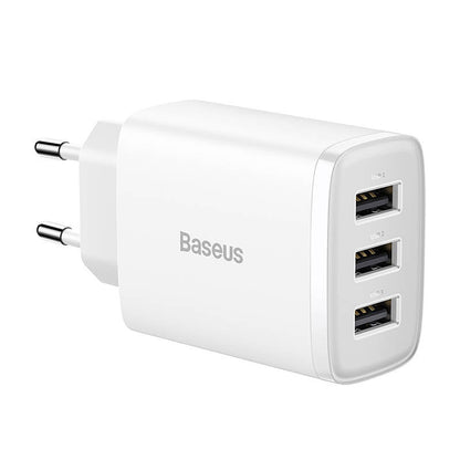 Baseus kompakt snabbladdare, 3x USB, 17W (vit