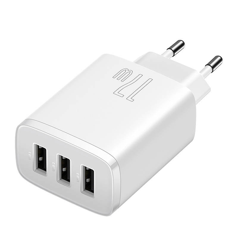 Baseus kompakt snabbladdare, 3x USB, 17W (vit