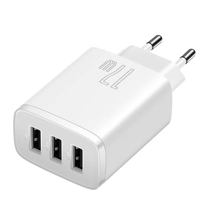 Baseus kompakt snabbladdare, 3x USB, 17W (vit