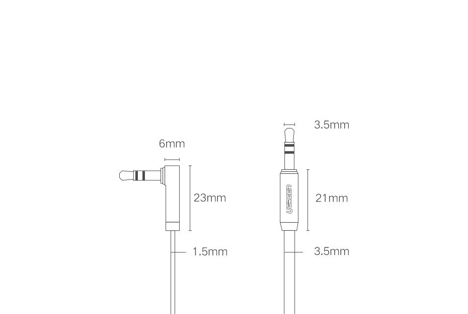 UGREEN platt kabel ljudkabel AUX 3,5 mm mini jack 1m silver (10597)