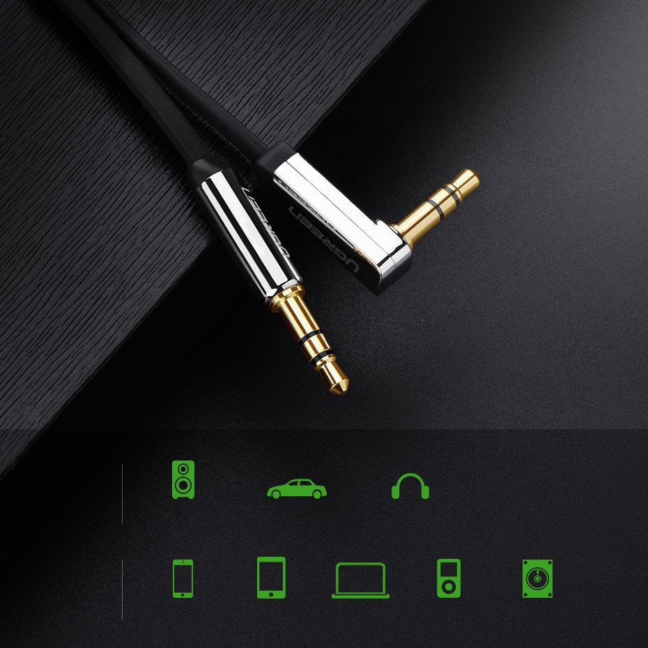 UGREEN platt kabel ljudkabel AUX 3,5 mm mini jack 1m silver (10597)