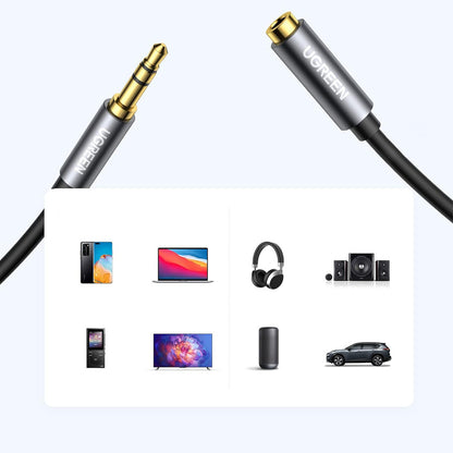 Ugreen AV118 10592 kabel 3,5 mm mini jack (manlig) / 3,5 mm mini jack (kvinnlig) 1m - silver