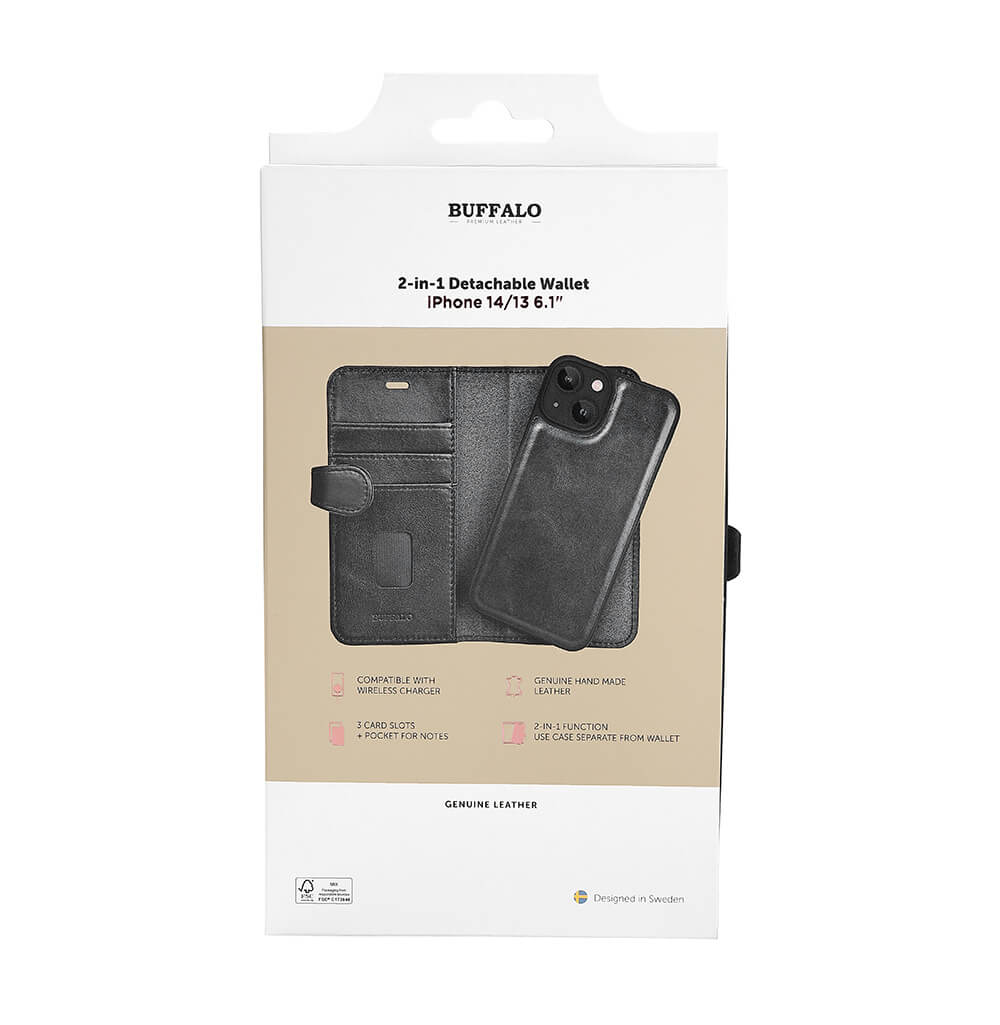 Buffalo 2in1 Leather 3 Card Mag Series iPhone 13/14/15 Black
