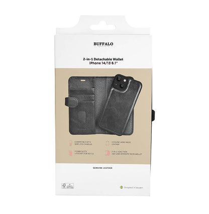 Buffalo 2in1 Leather 3 Card Mag Series iPhone 13/14/15 Black