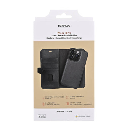 Buffalo 2in1 Leather 3 Card Mag Series iPhone 15 Pro Black