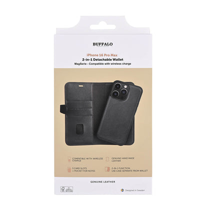 Buffalo 2in1 Leather 3 Card Mag Series iPhone 16 Pro Max Black