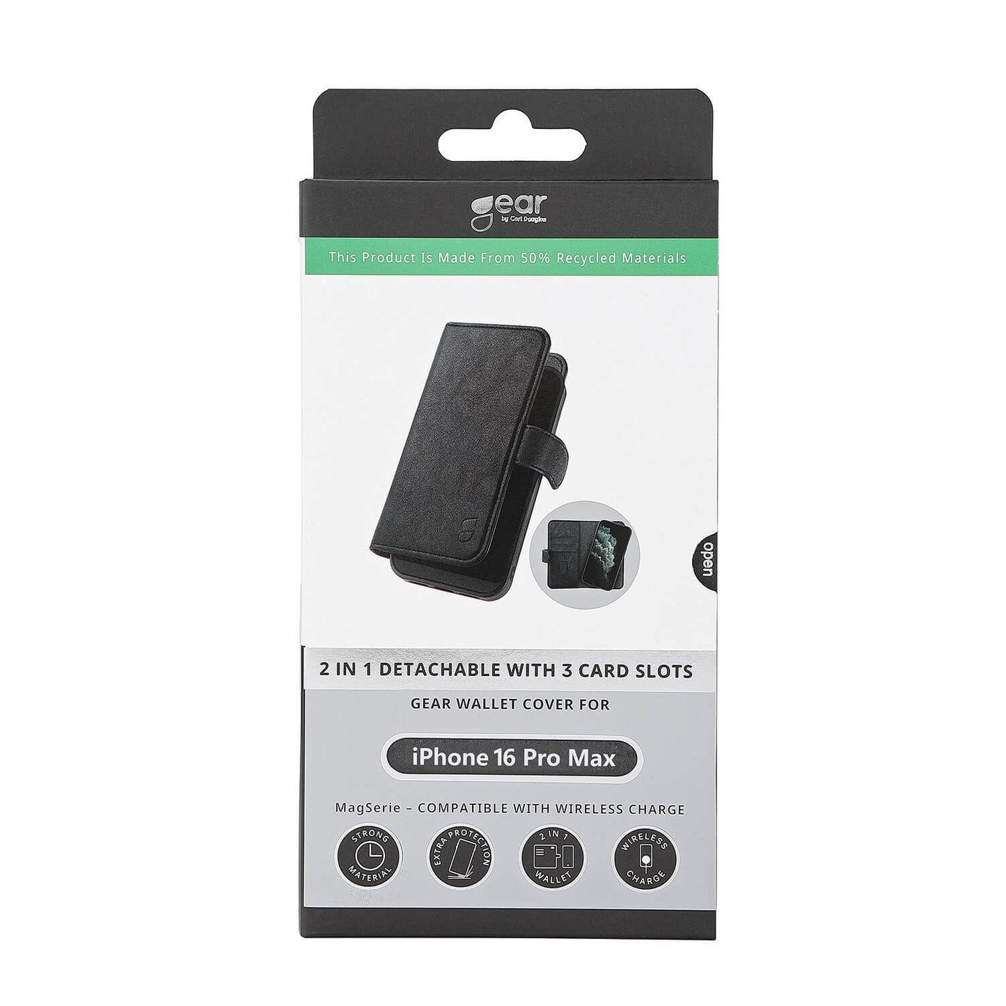 Gear 2in1 3 Card Recycled Mag Serie iPhone 16 Pro Max Black