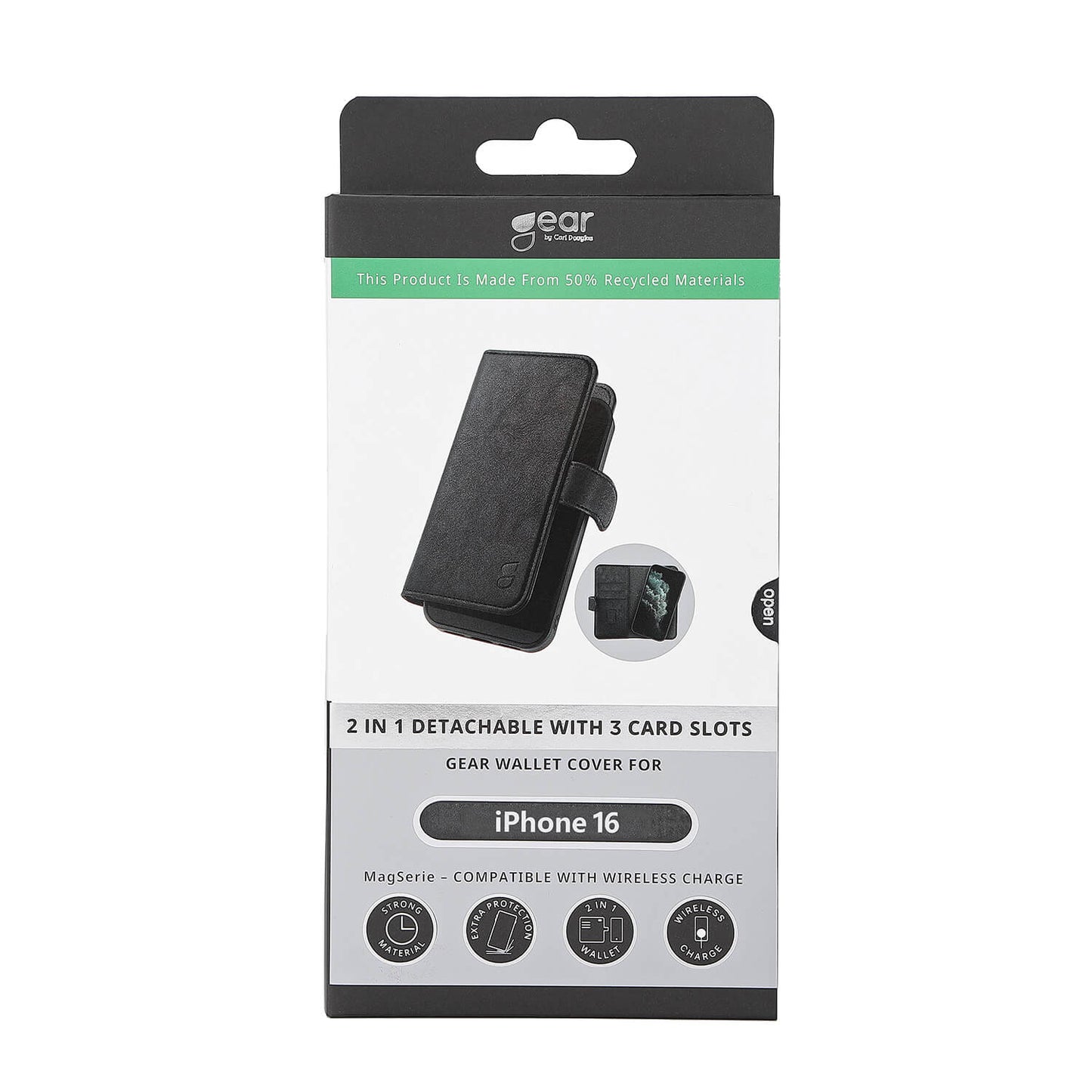 Gear 2in1 3 Card Recycled Mag Serie iPhone 16 Black