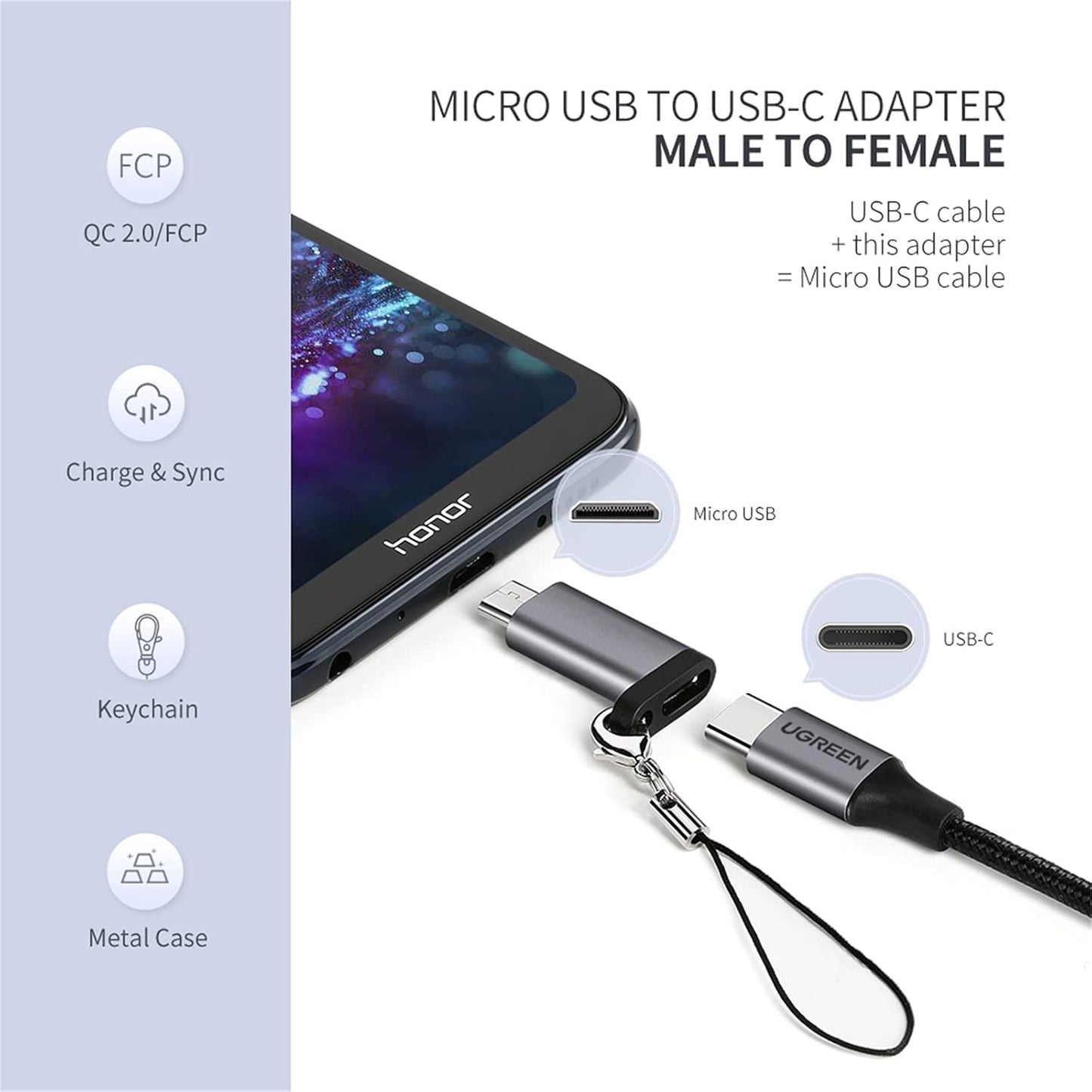 Ugreen USB-C to Micro-USB Adapter - Grey