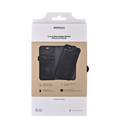 Buffalo 2in1 Wallet Leather 3 Card iPhone 6/7/8/Se Black