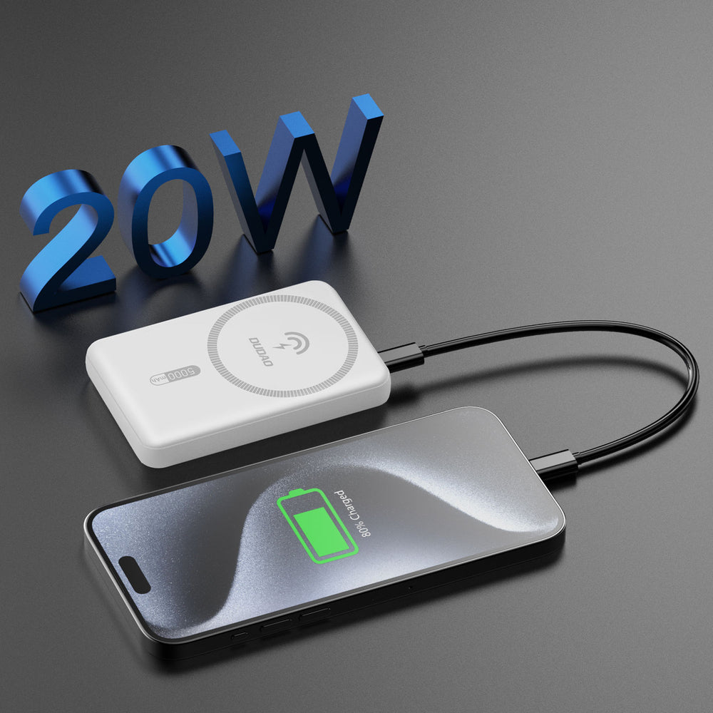 Dudao K14S USB-A / USB-C / MagSafe trådlös powerbank 20W 5000mAh - vit