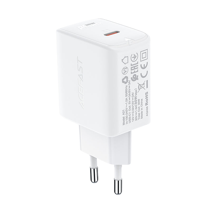 Acefast laddare GaN USB typ C 30W, PD, QC 3.0, AFC, FCP vit (A21 vit)