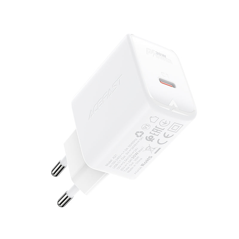 Acefast laddare GaN USB typ C 30W, PD, QC 3.0, AFC, FCP vit (A21 vit)