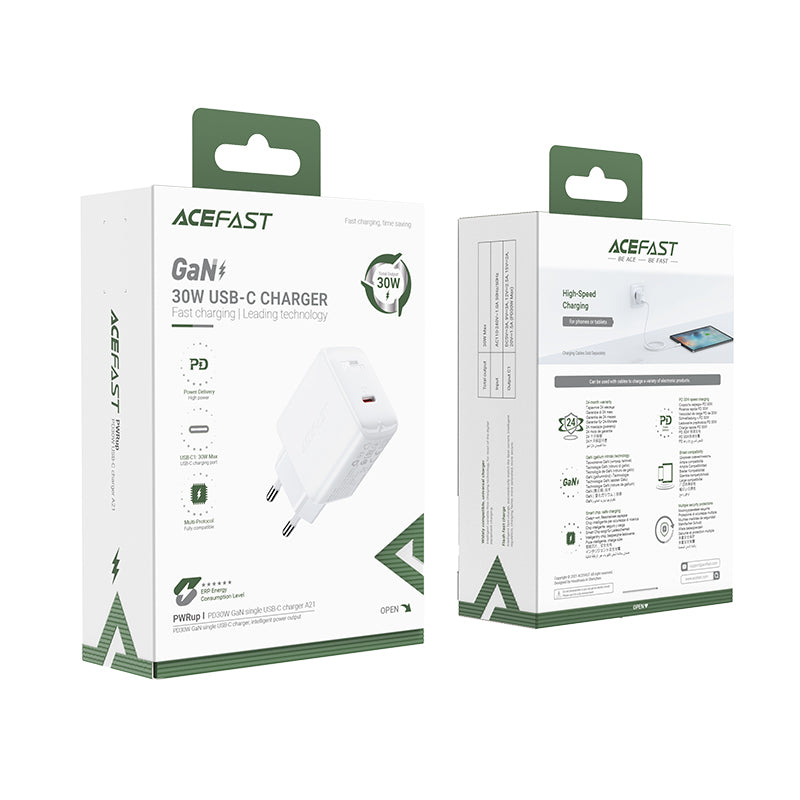 Acefast laddare GaN USB typ C 30W, PD, QC 3.0, AFC, FCP vit (A21 vit)