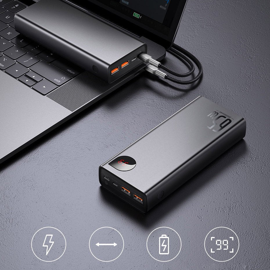 Baseus Adaman powerbank 2x USB / 1x USB Type C / 1x micro USB 20000mAh 65W Quick Charge 3.0 Power Delivery black