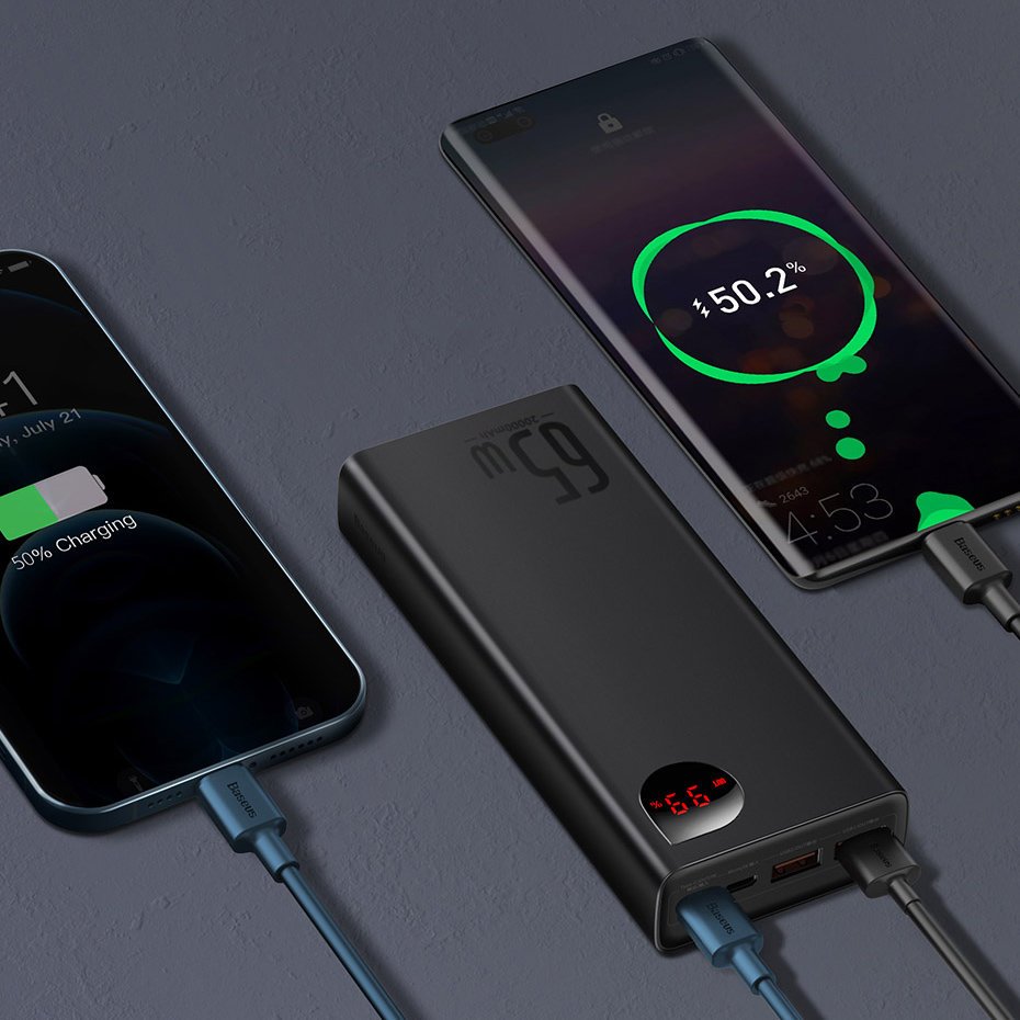 Baseus Adaman powerbank 2x USB / 1x USB Type C / 1x micro USB 20000mAh 65W Quick Charge 3.0 Power Delivery black