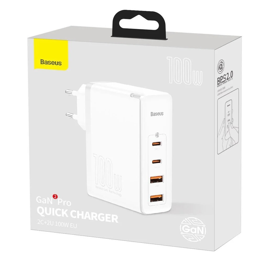 Baseus GaN2 Pro snabbladdare 100W USB / USB Typ C Quick Charge 4+ Strömförsörjning vit