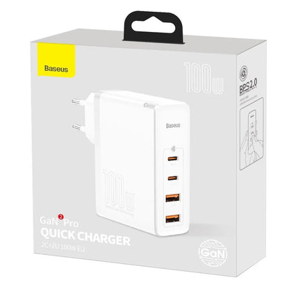 Baseus GaN2 Pro snabbladdare 100W USB / USB Typ C Quick Charge 4+ Strömförsörjning vit
