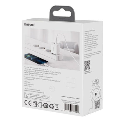 Baseus Kompakt Snabbladdare USB / USB Typ C 20W 3A Strömförsörjning Snabbladdning 3.0 Vit (CCXJ-B02)