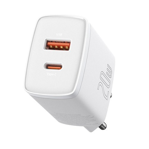 Baseus Kompakt Snabbladdare USB / USB Typ C 20W 3A Strömförsörjning Snabbladdning 3.0 Vit (CCXJ-B02)