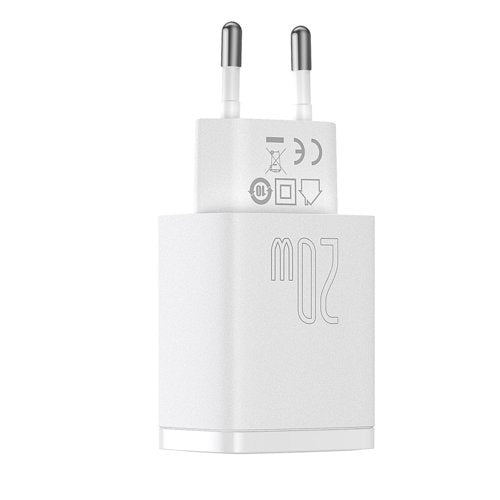 Baseus Kompakt Snabbladdare USB / USB Typ C 20W 3A Strömförsörjning Snabbladdning 3.0 Vit (CCXJ-B02)