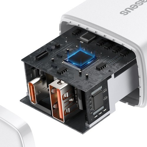 Baseus Kompakt Snabbladdare USB / USB Typ C 20W 3A Strömförsörjning Snabbladdning 3.0 Vit (CCXJ-B02)