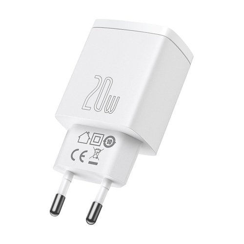 Baseus Kompakt Snabbladdare USB / USB Typ C 20W 3A Strömförsörjning Snabbladdning 3.0 Vit (CCXJ-B02)