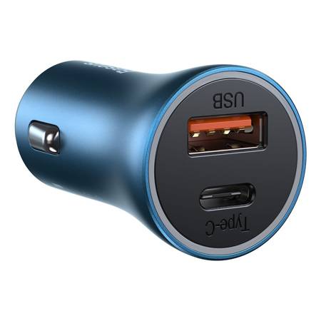 Baseus Golden Contactor Pro billaddare, USB + USB-C, QC4.0+, PD, SCP, 40W (blå) + USB-C Lightning-kabel 1m (blå)